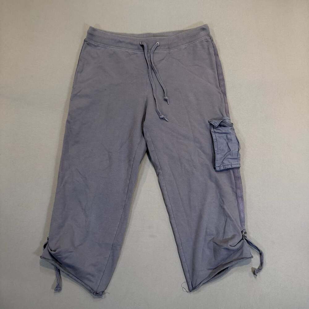 Gloria Vanderbilt Cargo Capri Pants Size M Gray Drawstring Cotton Blend